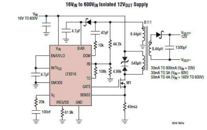 Application Circuit Diagram - Sumida Flyback Transformers for LT8316